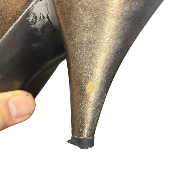 Prada Metallic Bronze Ruched Leather Stiletto Heels Women's Shoes Size 6.5 - Picture 8 of 14